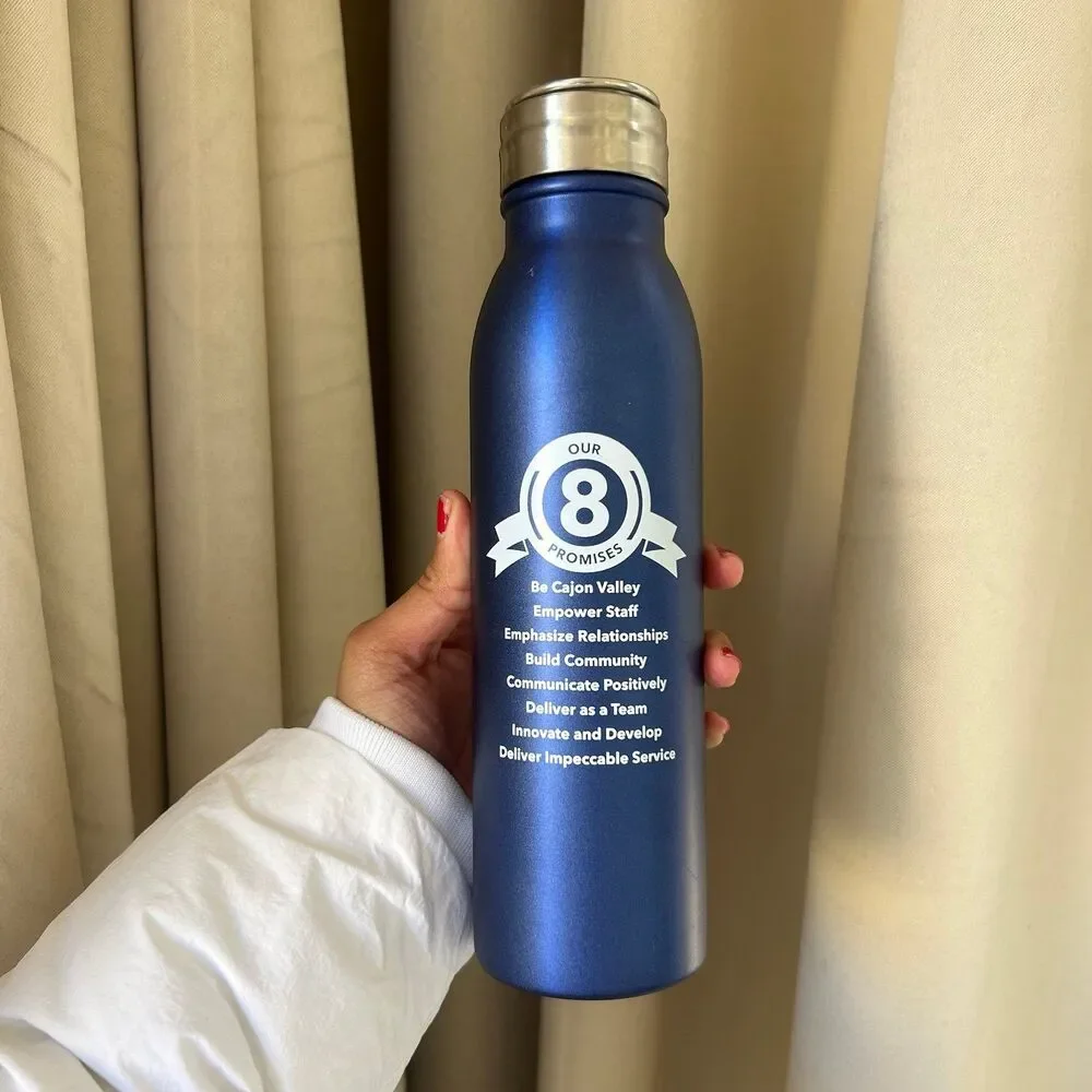 Blue reusable water bottle